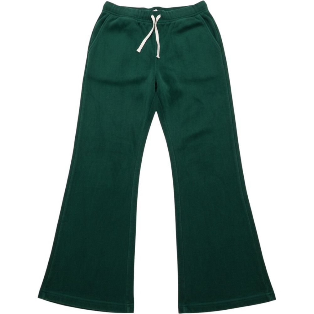 Lands End Velour Lounge Pants M 10-12 Green Wide Leg Cozy Soft Luxe Loungewear